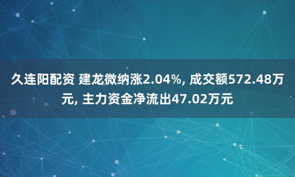 久连阳配资 建龙微纳涨2.04%, 成交额572.48万元, 主力资金净流出47.02万元