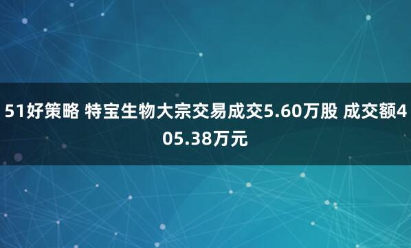 51好策略 特宝生物大宗交易成交5.60万股 成交额405.38万元